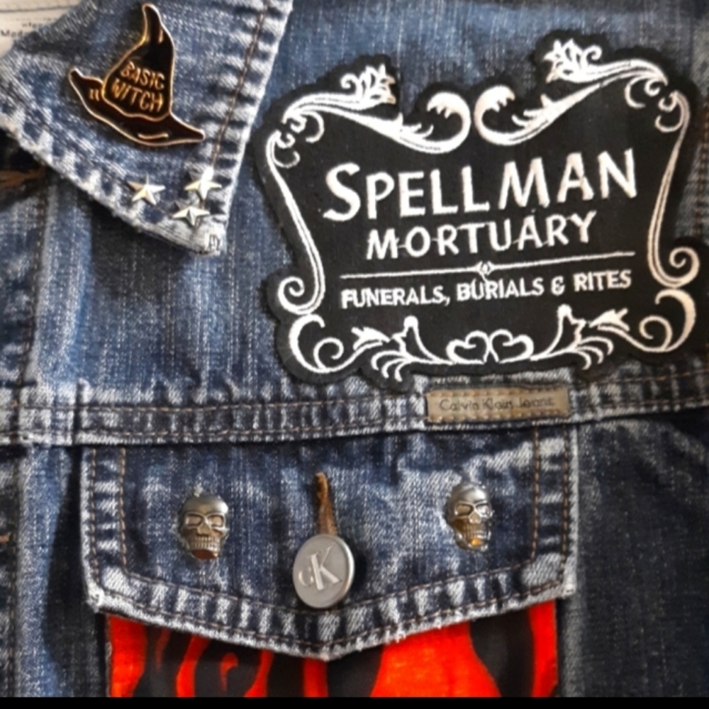 SOLD!!Chilling Adventures of a Hell Witch Calvin Klein y2k patch jean jacket - Picture 2 of 16